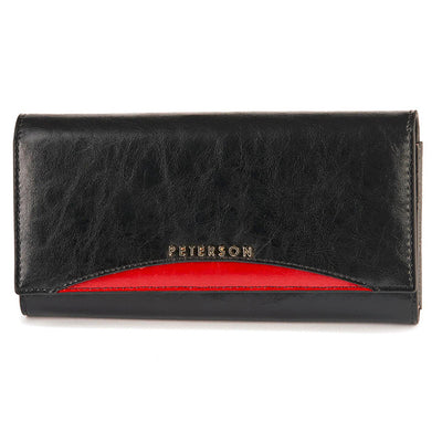 Дамско портмоне от естествена кожа GPD464, Черен/Червен - с RFID защита