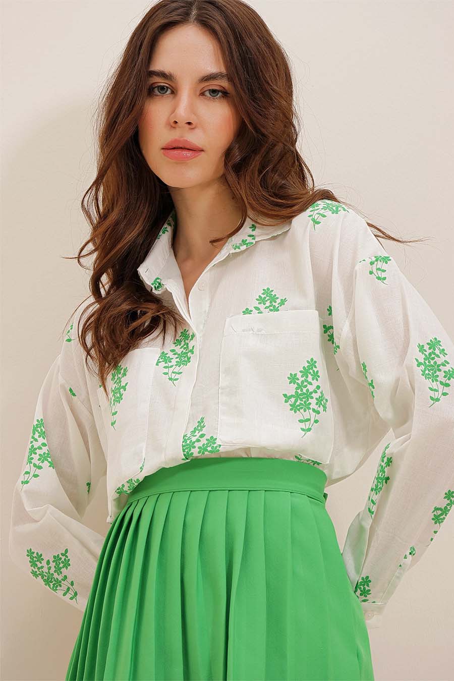 Дамска риза Darana, Бял/Зелен 2