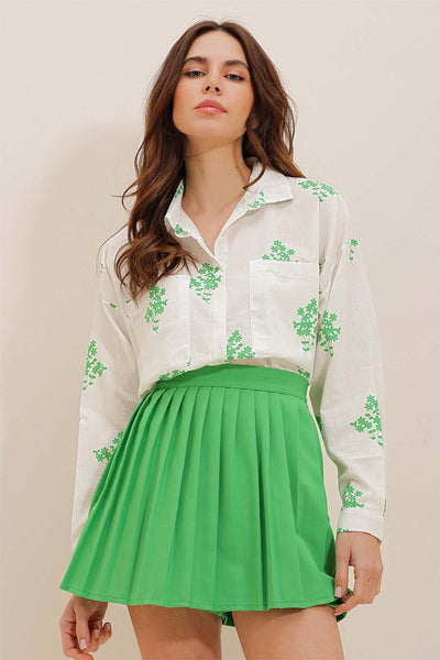 Дамска риза Darana, Бял/Зелен 4
