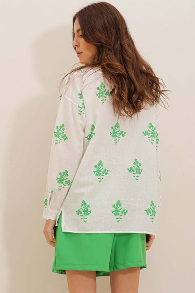 Дамска риза Darana, Бял/Зелен 5