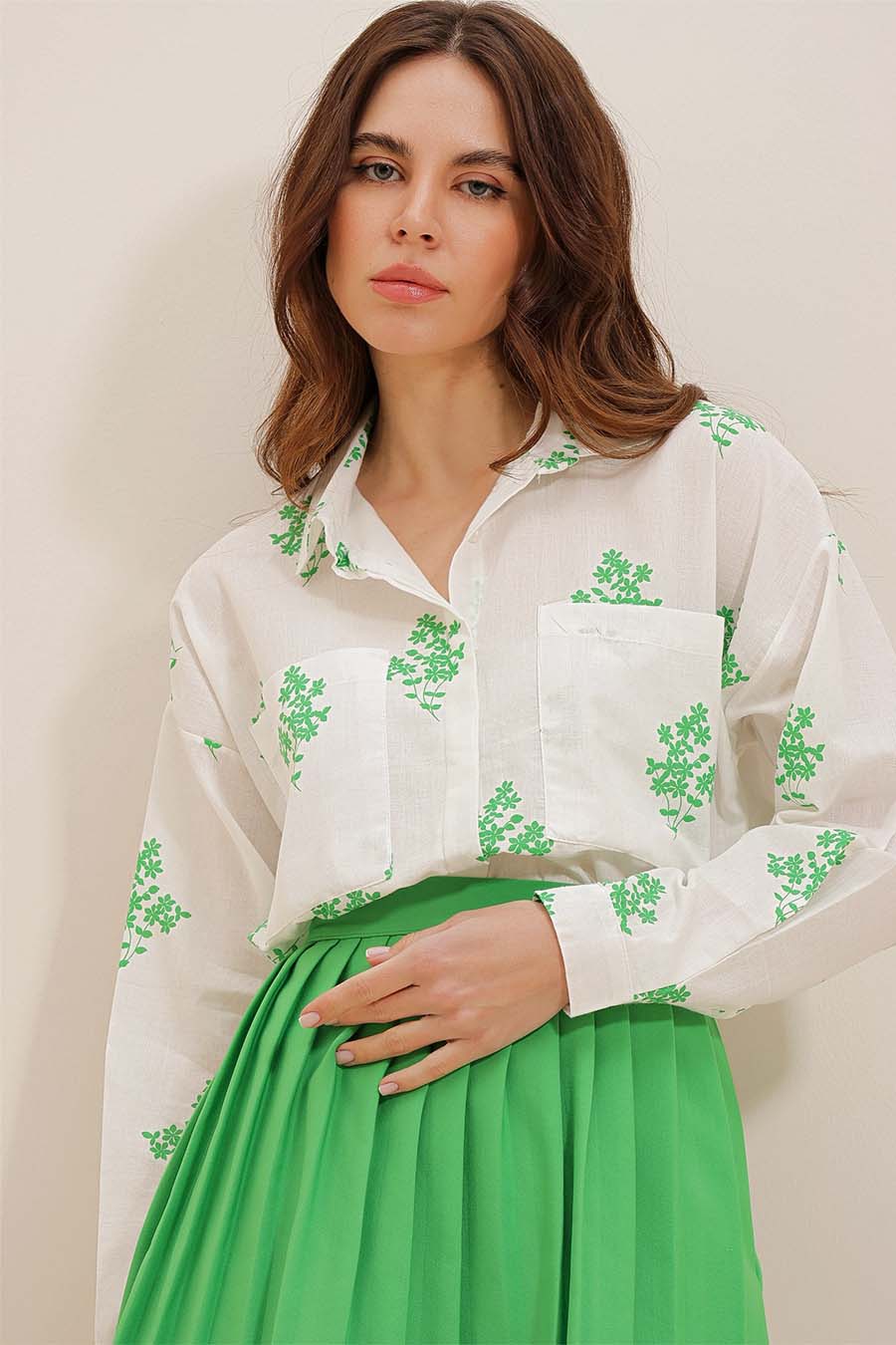 Дамска риза Darana, Бял/Зелен 3