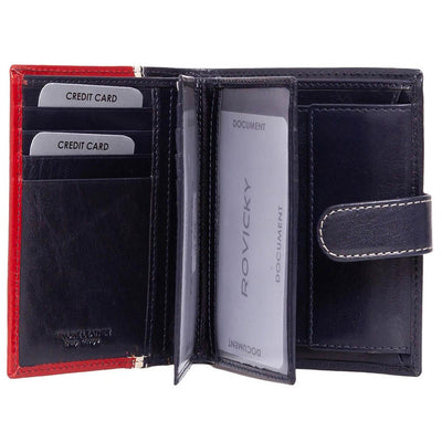 Мъжки кожен портфейл GPB622, Тъмносин/Червен - с RFID защита 4