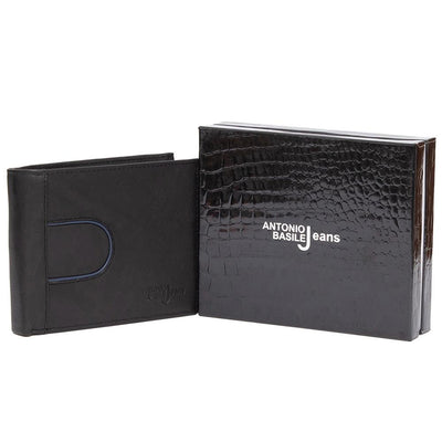 Мъжки кожен портфейл GPB670, Черен/Син - с RFID защита 2