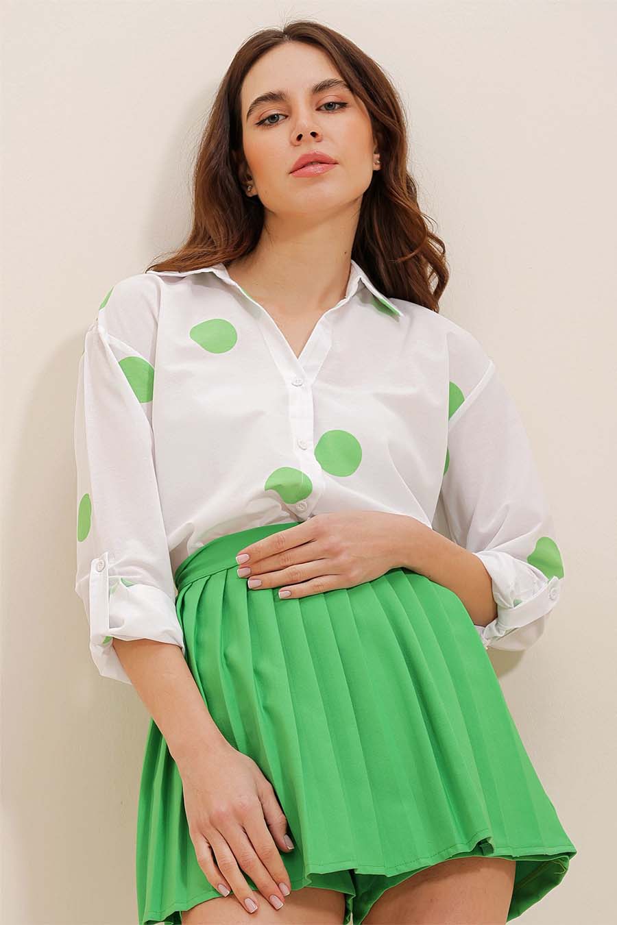 Дамска риза Millie, Бял/Зелен 3