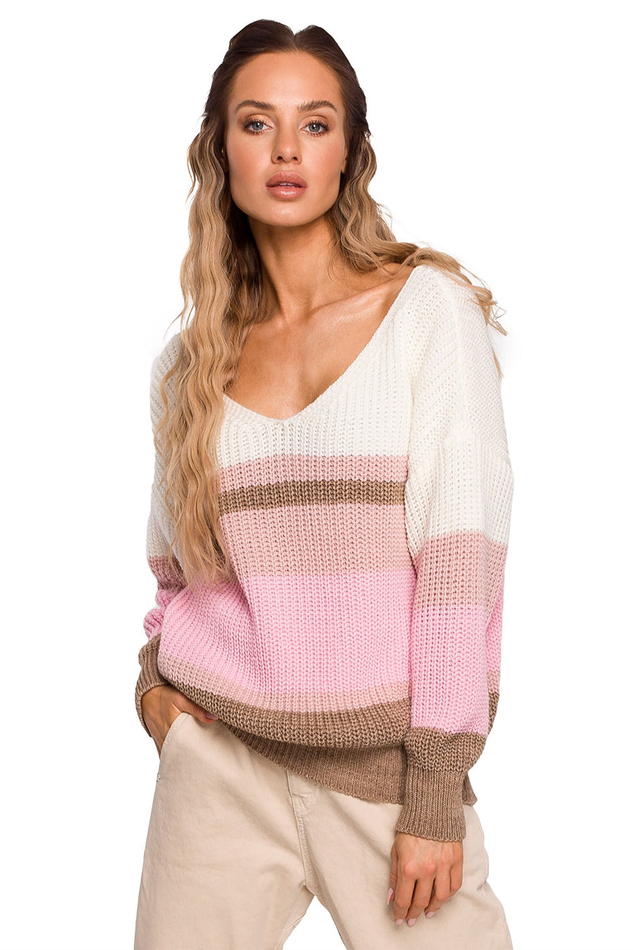 Дамски пуловер Aithne, Бял/Розов 3