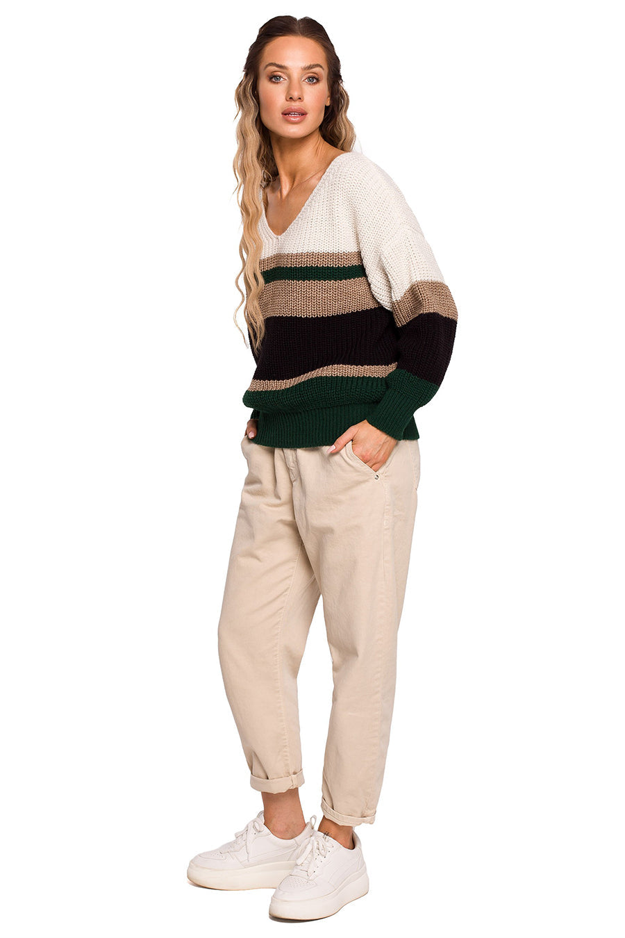 Дамски пуловер Aithne, Бял/Зелен 2
