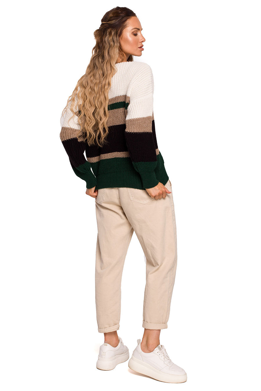 Дамски пуловер Aithne, Бял/Зелен 3
