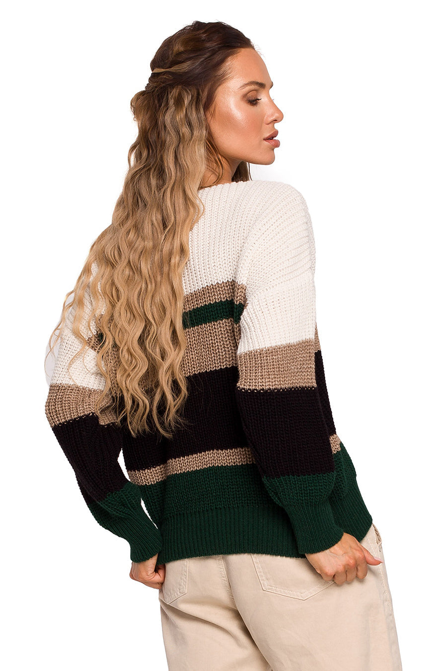 Дамски пуловер Aithne, Бял/Зелен 4