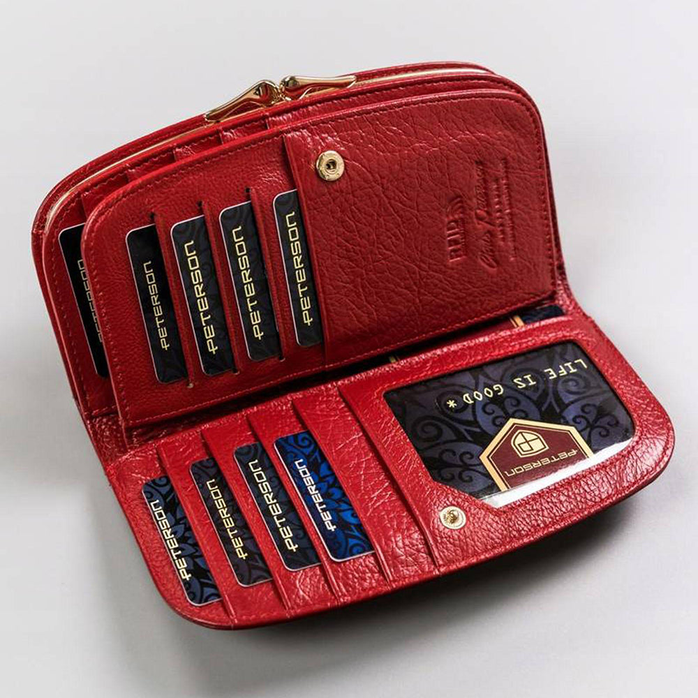 Дамско портмоне от естествена кожа GPD458, Червен - с RFID защита