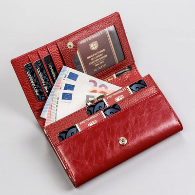 Дамско портмоне от естествена кожа GPD457, Червен/Син - с RFID защита